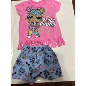 LOL Surprise Style Queen Girl's Pink Fringe Top & Shorts Outfit Set, 6X